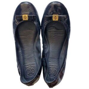 Tory Burch Eddie Ballet Bow Blue Patent Leather Flats Size 8